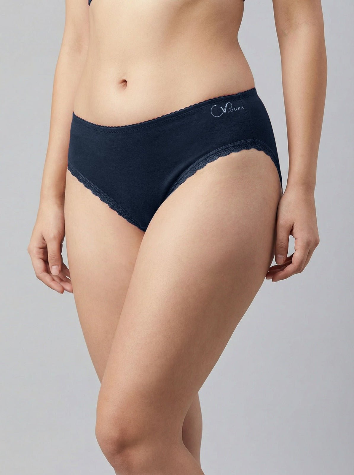 Ultra-Soft Navy Cotton Lace Bikini Panty