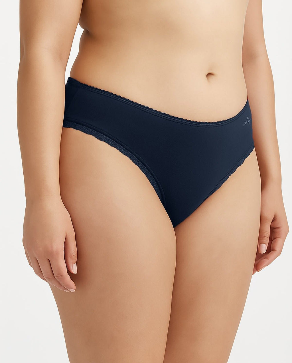 Ultra-Soft Navy Cotton Lace Bikini Panty