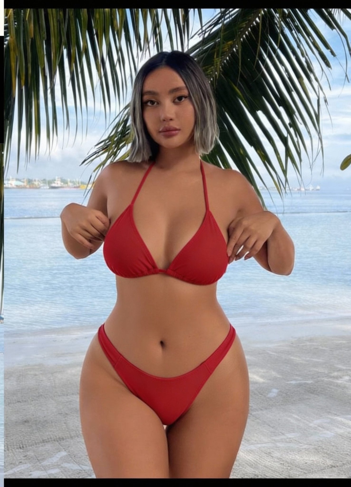 Vloura Red Triangle Bikini Lingerie Set for Women