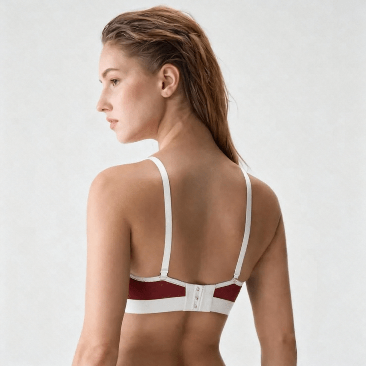 Vloura Women Maroon Ribbed Lingerie Set with White Contrast Trim