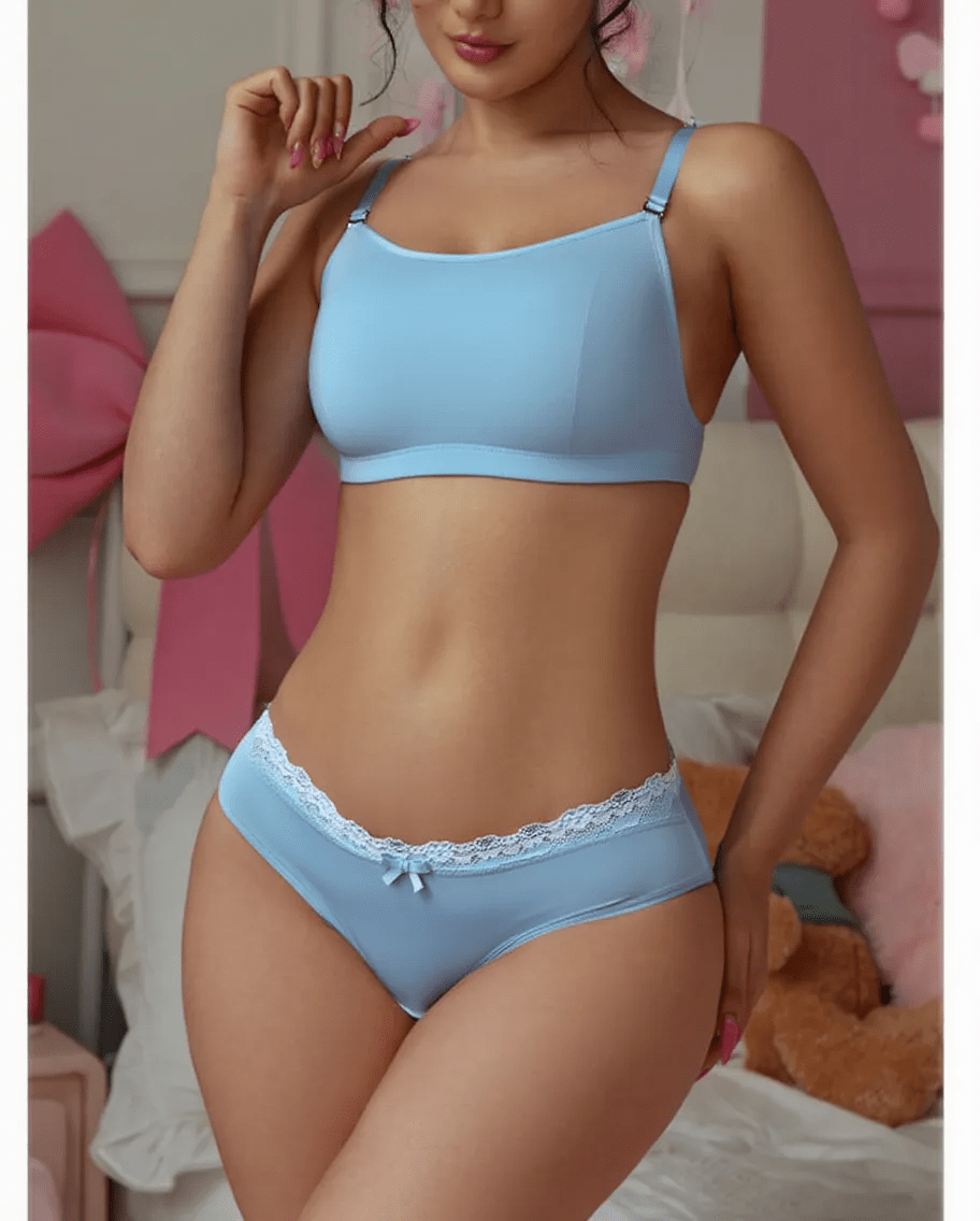 Vloura Women’s Sky Blue Seamless Bra & Panty Set